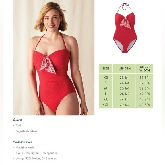 Matilda Jane Poolside Party Red One-Piece Swimsuit with Checkered Bow Medium - Picture 6 of 7